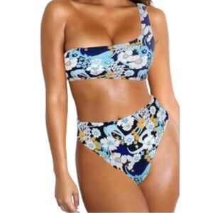 Women’s One Shoulder Top With High Waisted Bottom Bikini Bathing Suit